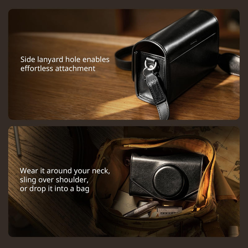 SmallRig Leather Case Bag for FUJIFILM X-E5 / X100VI, for Ricoh GR IV/GR III, Carrying Case with Magnetic Closure, Protective Pouch, Compact Storage Bag, Crossbody Bag, Shoulder Strap, Black- 5987