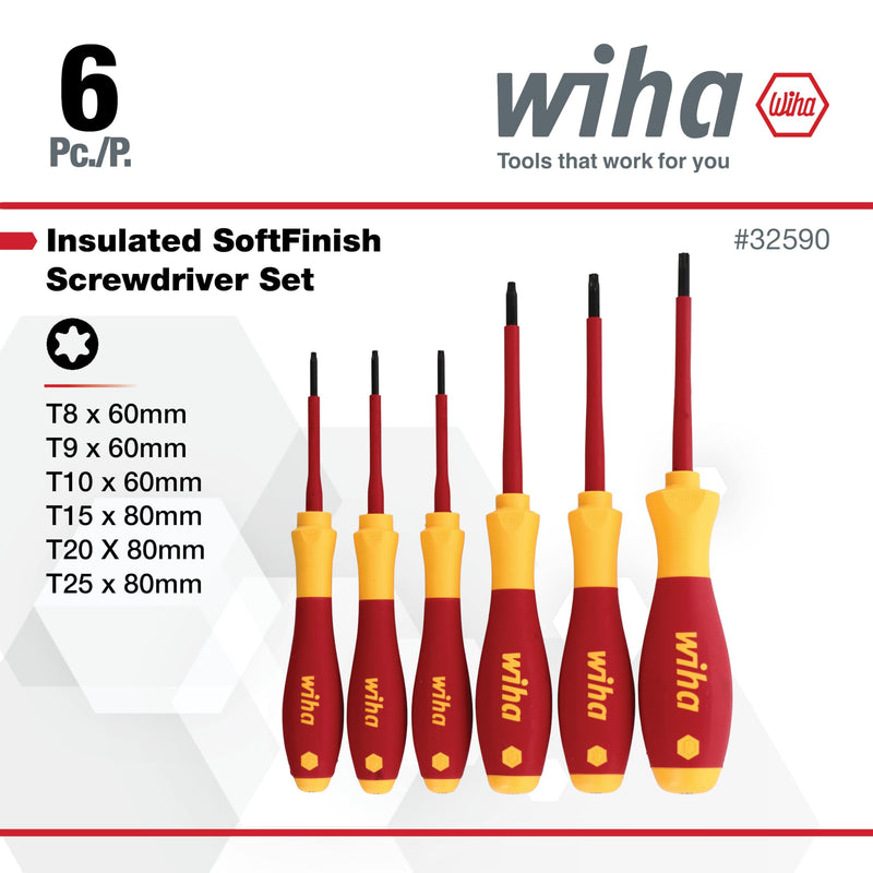 Wiha 32590 Torx Screwdriver Set With SoftFinish Handle, 1000 Volt, 6 Piece