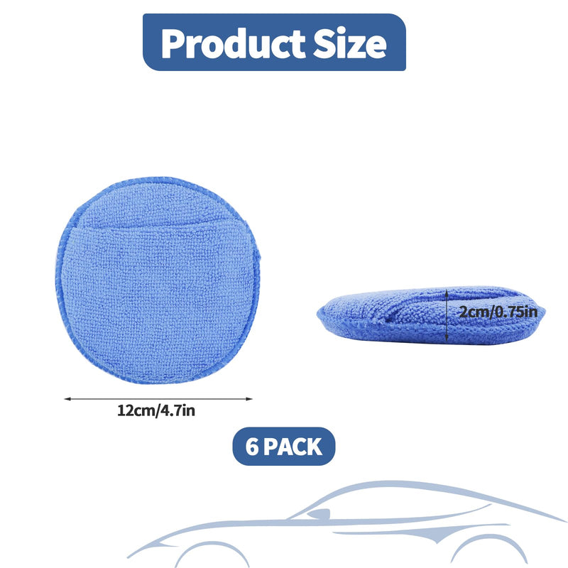 6 PCS Microfiber Wax Applicator Pad with Finger Pocket, 5 Inch Ultra-Soft Car Wax Applicator, Buffing and Detail Polishing Foam Pads for Car Truck Motorcycle Cleaning and Fine Polishing (Blue) Blue