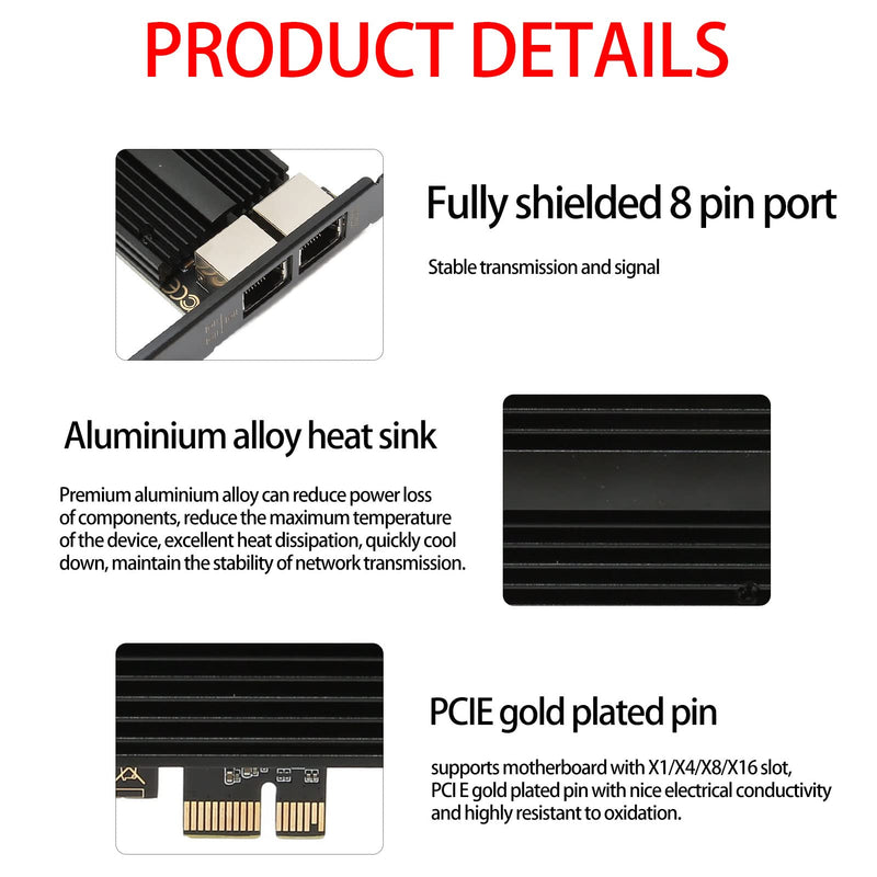 2.5G Gigabit Port NIC I226 V Port Ethernet Adapter PCIe Gaming NIC for Gaming Office for Windows for Mac OS