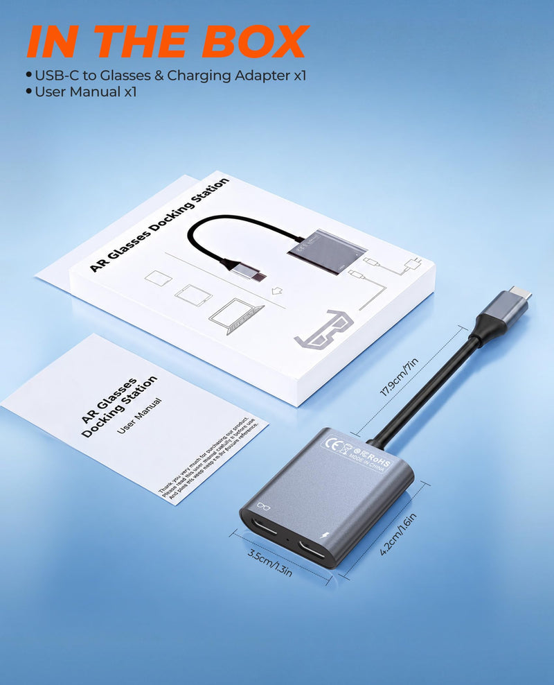 USB C to Glasses Charging Adapter, Charge & Play AR Glasses Adapter – 100W PD Charging & 4K@60Hz Output for Switch (Not Switch 2)/Steam Deck/PS5/Mac/iPhone/Laptop/Viture/Rokid/Xreal/RayNeo AR Glasses