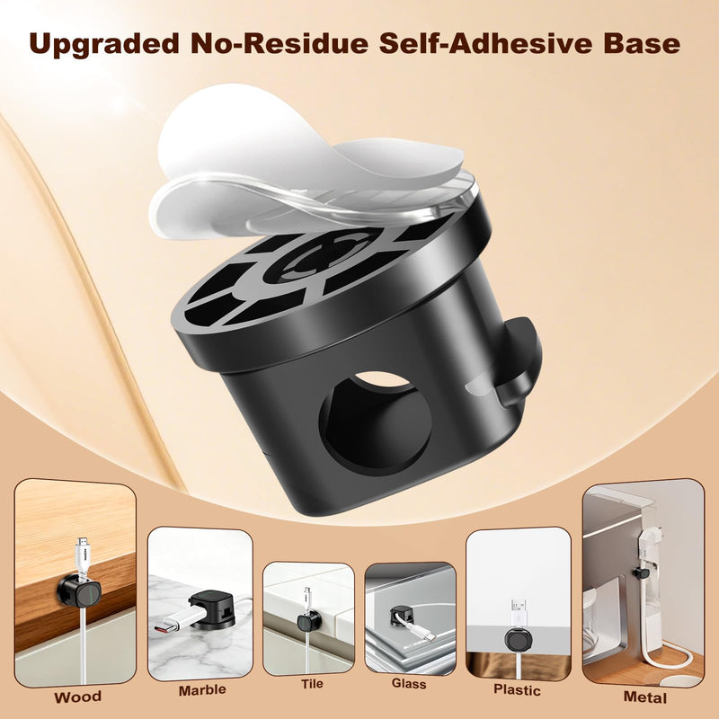 Magnetic Cable Clips 12 Pack, 360° Rotatable Self-Adhesive Cord Holder with One-Hand Open Lid, Cable Management for Nightstand Desk Car Phone Charger