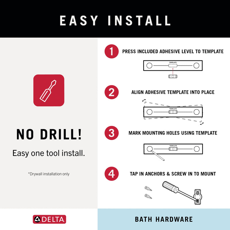 Delta Arvo (1-Pack) 18'' w/ 6" Extender Towel Rack for Bathroom SpotShield Brushed Nickel Extendable 18-24" Towel Bar for Bathroom Wall Towel Holder Rod Wall Mounted ARV18-DN