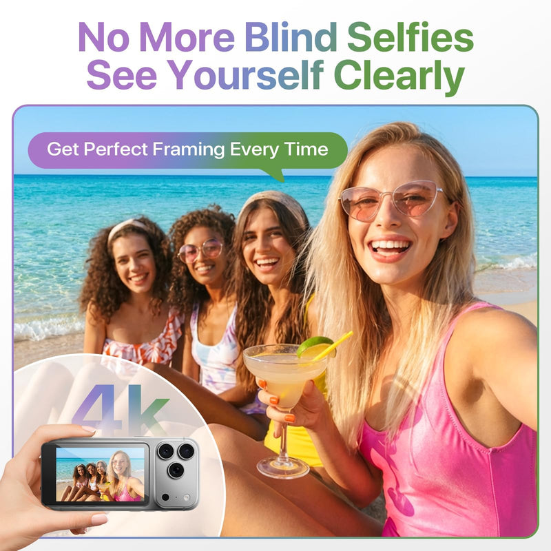 Moman Vlog Selfie Monitor Screen for iPhone 7-17 Series, 4K 60fps & Encrypted Private P2P Wireless, Magnetic Back Camera Monitor, 164 ft Range for TikTok, YouTube, Vlog Photo & Video Kits, Matte Black