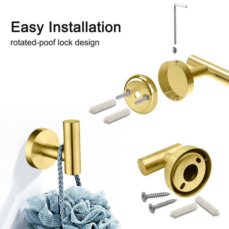 Bathroom Hardware Set, 7 Pcs Bathroom Towel Rack Stainless Steel Bath Hardware Kit Including 16" Hand Towel Bars, Toilet Paper Holders, Towel Rings, Robe Towel Hooks (Gold) 7pcs-gold