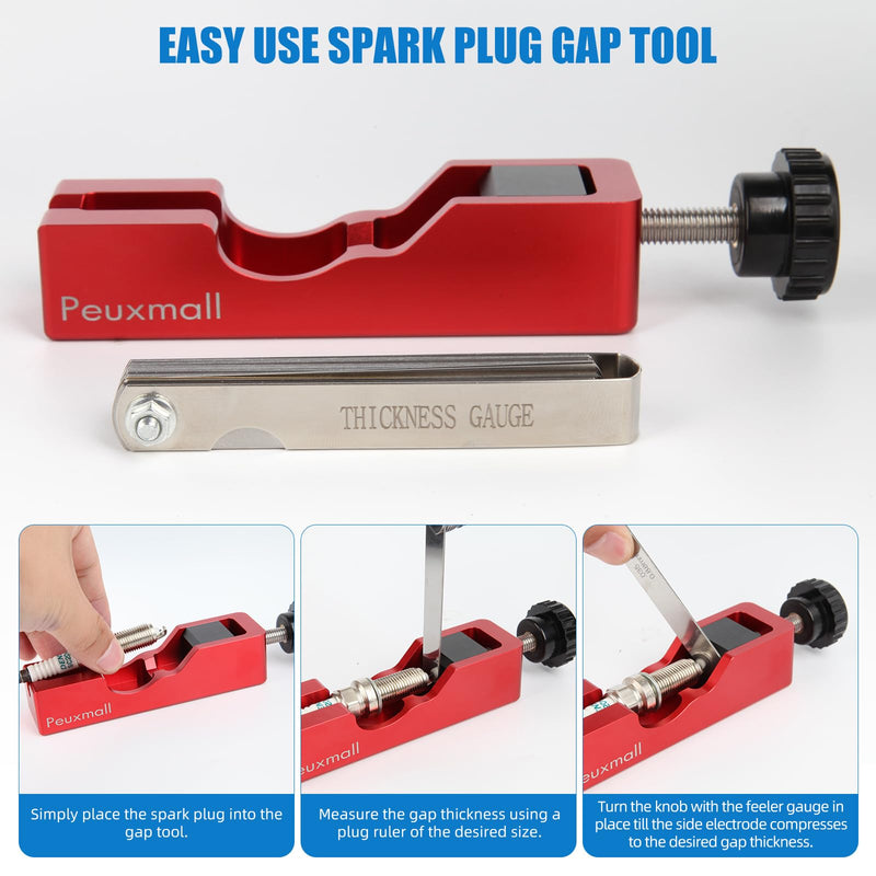 Spark Plug Gap Tool, Spark Plug Gapping Tool with 32 Blade Steel Feeler Gauge, Universal Spark Plug Gap Tool for Most 10mm 12mm 14mm 16mm Spark Plugs (Red) Red