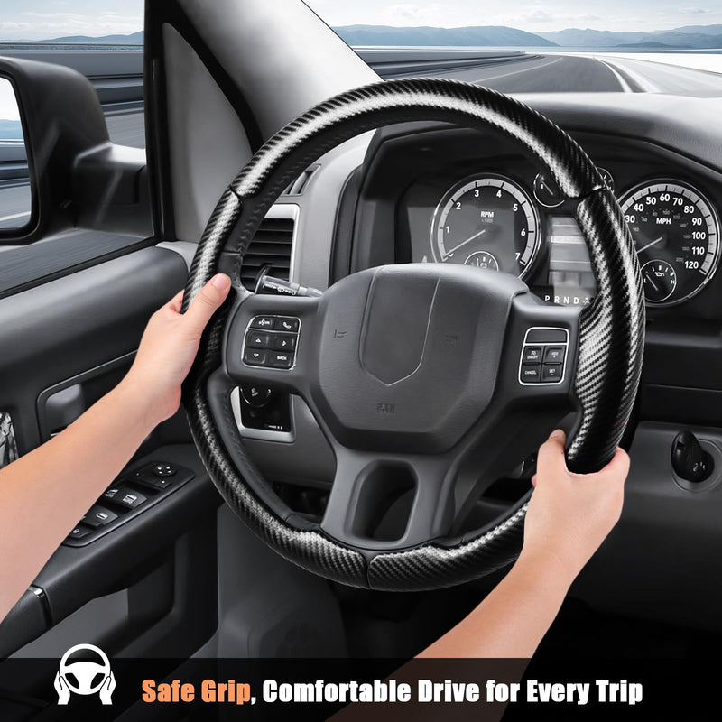 Aimato Customized Steering Wheel Cover for Dodge RAM 1500 2012-2018,RAM 1500 Classic 2019-2023,RAM 2500/3500/4500/5500 2012-2018 Thin,Anti-Slip,Scratch-Resistant Exclusive Car Accessory for RAM Matte Black