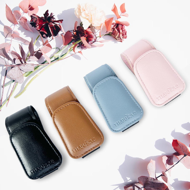 Sunglasses Holder for Car Visor, Leather Magnetic Sunglass Holder for Car with Clip, Pink