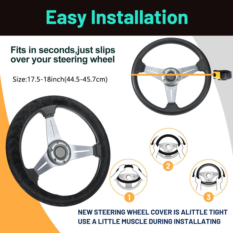 18 Inch Truck Steering Wheel Cover Velvet Wheel Semi-Truck Comfy Grip Cover Anti Slip Car Accessory, Fits Rv, Big Rig and Classic Car (Black, Fashion Style) Black