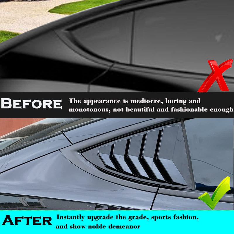 YHCDSEA for Model 3 Rear Side Window Shutter Cover Louver Sport Style Cool Exterior Decoration fit for Tesla Model 3 2017-2025 Accessories (Glossy Black) Glossy Black
