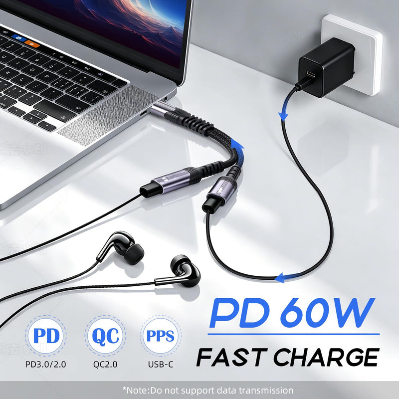 USB C Splitter 2-Pack, Dual USB C Headphone and Charger Adapter, 1 in 2 Out Type C Audio Jack Dongle with PD 60W Fast Charging Cable for iPhone 17 16 15 Pro Max, iPad, Samsung Galaxy S25 S24 2 Pack