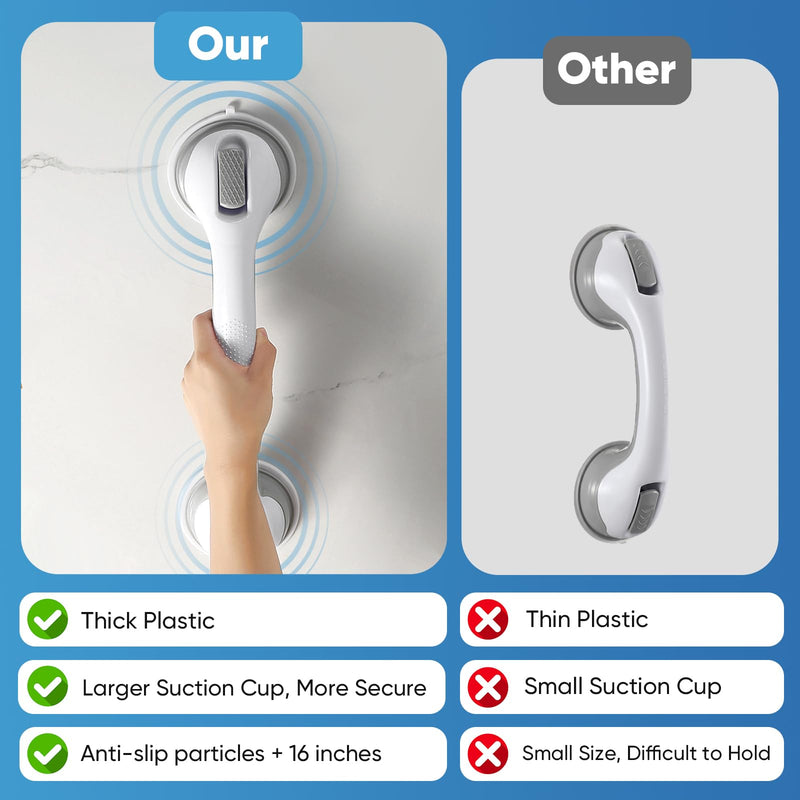 Shower Grab Bars for Bathtubs and Showers, 2 Pack Suction Grab Bars, Heavy Duty Removable Shower Handles with Strong Suction, Bathroom Safety Grip for Seniors, Elderly, Handicap, No Drilling, Gray