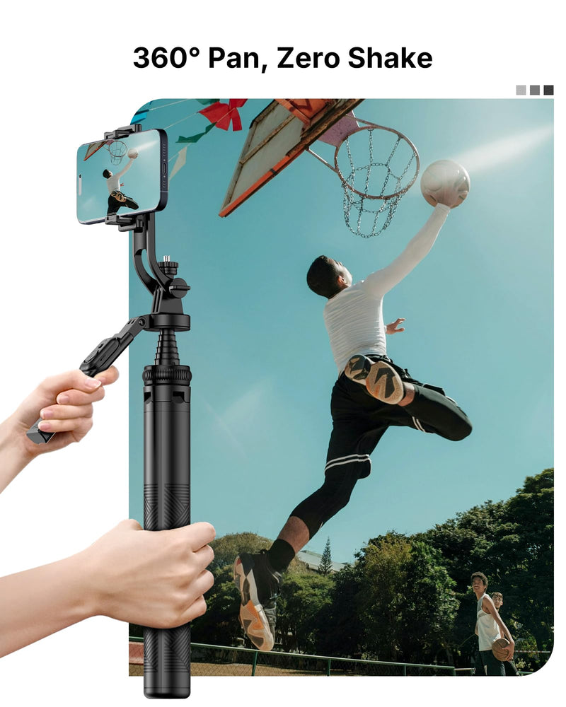4-Leg Phone Tripod, 71-inch Selfie Stick for iPhone & Android | Anti-Slip Quadrapod Base, Snap-Release Phone Holder, Aluminum Alloy Pole for Durability, Secondary Handle Grip for Stability