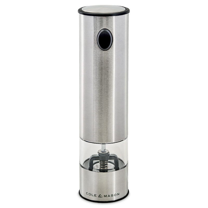 Cole & Mason Battersea Electronic Salt & Pepper Mill - One-Button Salt & Pepper Grinder - Refillable & Adjustable Salt & Pepper Shakers - Kitchen Accessories - Stainless Steel - 1 Pack