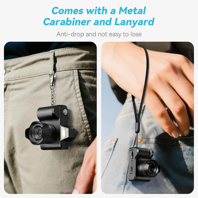 Mini Keychain Camera -Maxmango 1080P HD Video Tiny Retro Digital Camera with 64GB SD Card, 1.3’’ HD Screen Portable Small Camera for Travel Study Recording Black