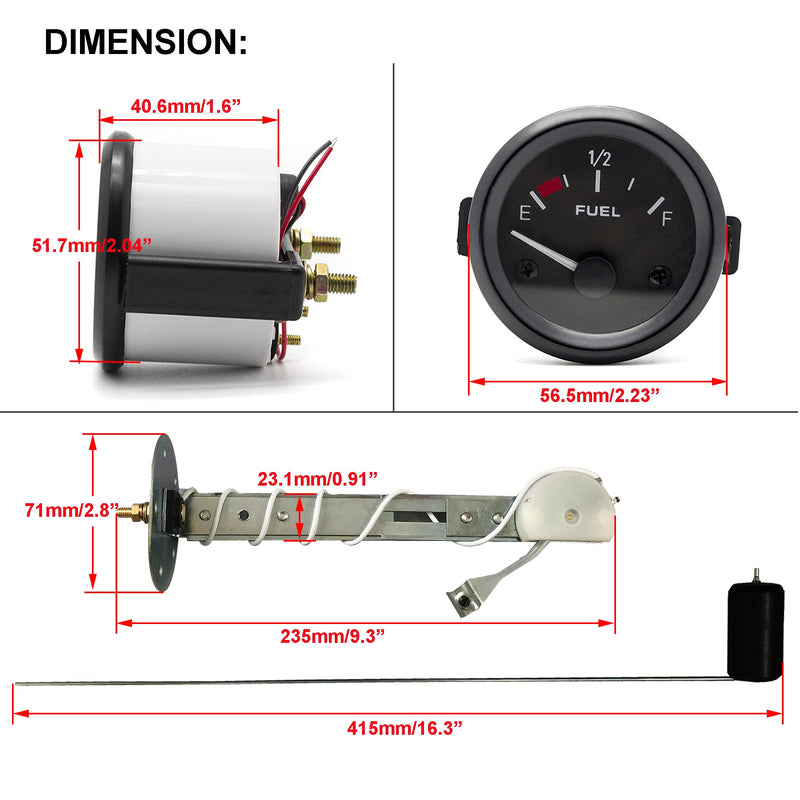 52mm Fuel Level Gauge Kit with Fuel Tank Sending Unit Boat Fuel Sender Unit Fuel Sender Fuel Water Level Sensor 2" Fuel Tank Meter 12V Universal