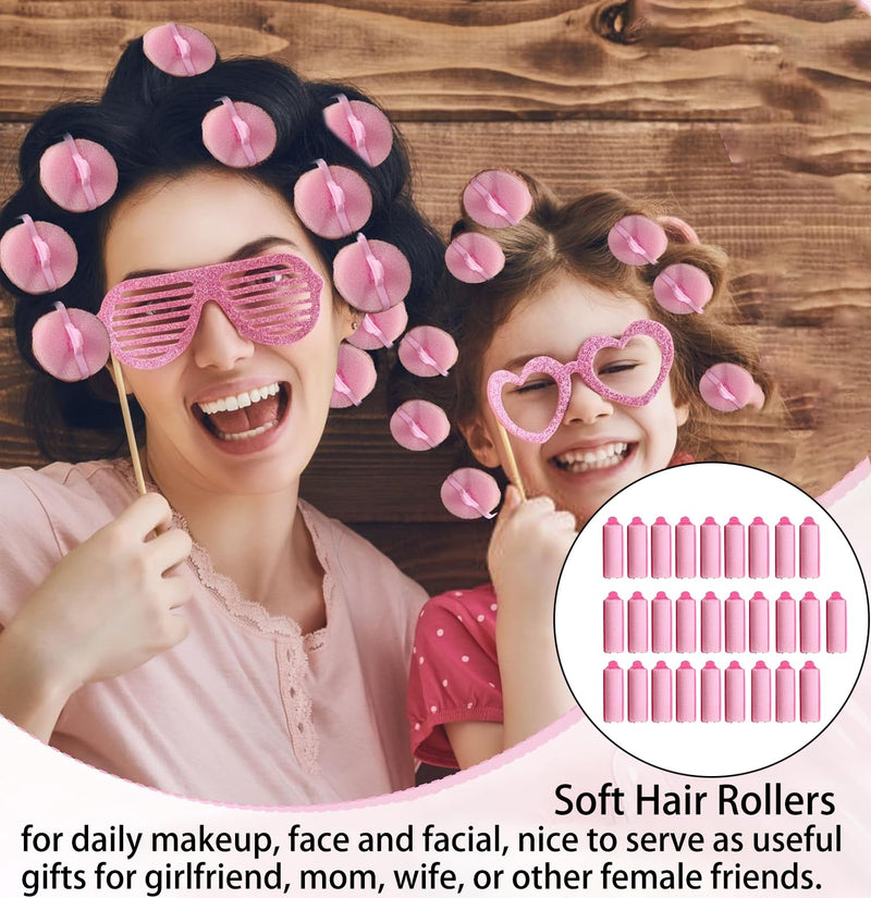 28 Pcs Foam Hair Rollers, Hair Rollers, Foam Hair Curlers, Soft Sponge Hair, Roller Foam Styling Hair, Curler Home DIY Curling Tool, DIY Hair Styling Tool Curling Iron Pink for Women Girls Kids