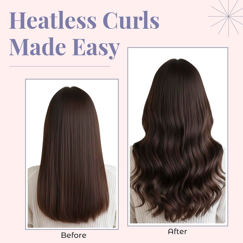 Heatless Hair Curlers Set with Satin Scarf & Clips - Chocolate Brown Flexible Foam Rollers for Overnight Wavy Styles, DIY Easy Styling Tool, Reusable, Frizz Control