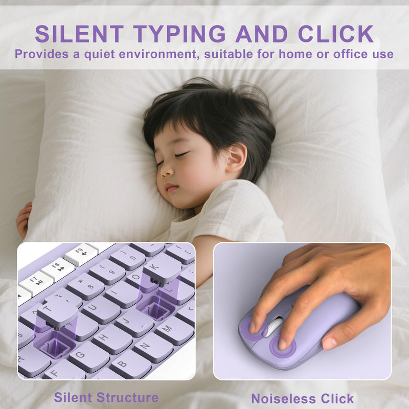 Quiet Wireless Keyboard and Mouse Combo for Office and Home(Purple)