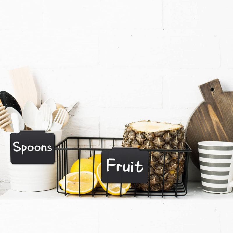 34 Pcs Plastic Basket Bin Label Clip on Removable Basket Label Clip with White Chalk Markers for Kitchen Pantry Storage Fabric Box Hanging Bin 34