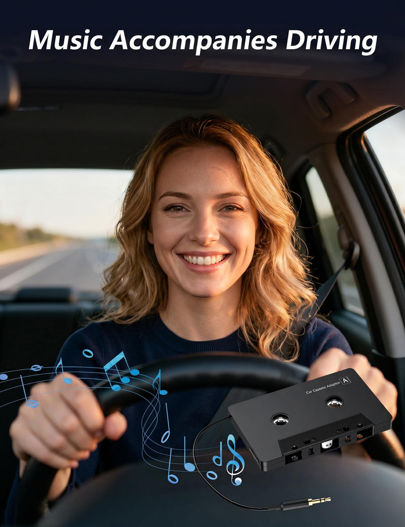 Car Cassette Adapter with USB-C to 3.5mm Audio Adapter, Cassette to AUX Adapter for Car, Compatible with Samsung Galaxy, Google Pixel, Xiaomi, Huawei & USB-C Devices, Stable Audio Connection
