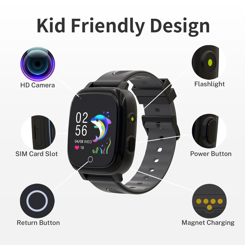Kids Watch with GPS Tracker, Kids Smart Watch Boys with Video Call Alarm SOS Call Camera Pedometer Stopwatch Caculator Flashlight Birthday Gifts Toys for Boys Age 3-12 Black