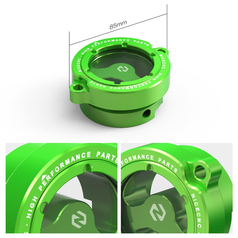 NICECNC Clear Oil Filter Cap Compatible with Kawasaki KLR650 1987-2024, Anodization, 6061-T6 Billet Aluminum, CNC-machined, Green