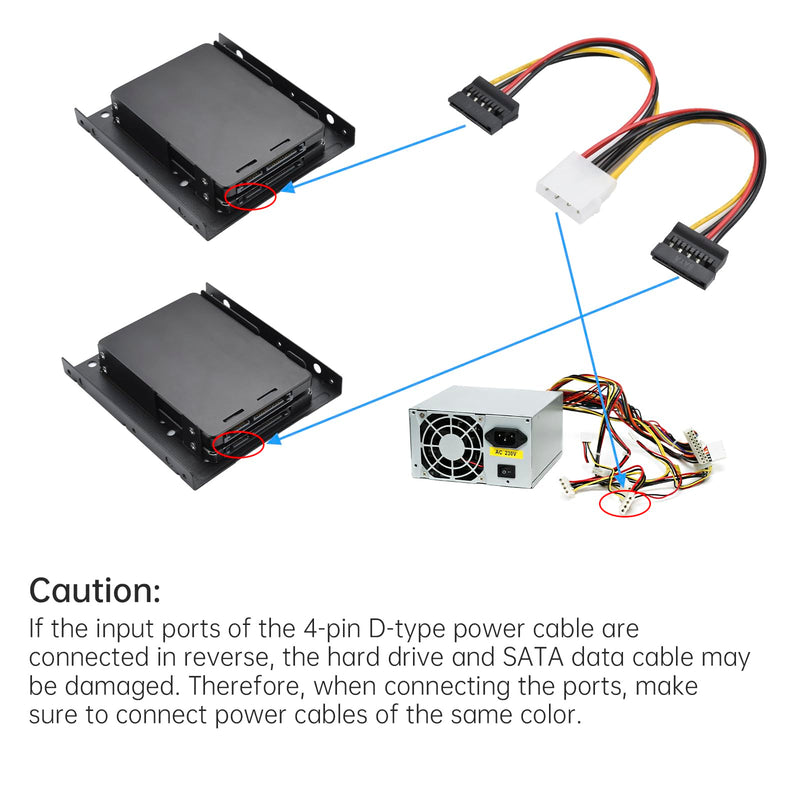 ELUTENG Double-Deck HDD SSD Mounting Bracket 2 Pack 2.5" to 3.5" Hard Drive Adapter with SATA Cable and Power Splitter Cable Dual SSD Mounting Bracket Compatible with 2.5 to 3.5 Drive Bay