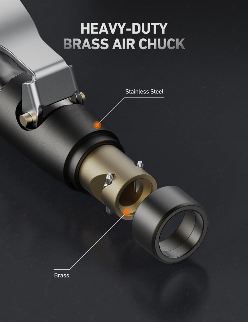 AstroAI Air Chuck, No Air Leakage Double Jaws Lock on Tire Chuck, Close Flow Heavy Duty Brass and Stainless Steel Air Chuck with Clips for Inflator Gauge Compressor Accessories, Black