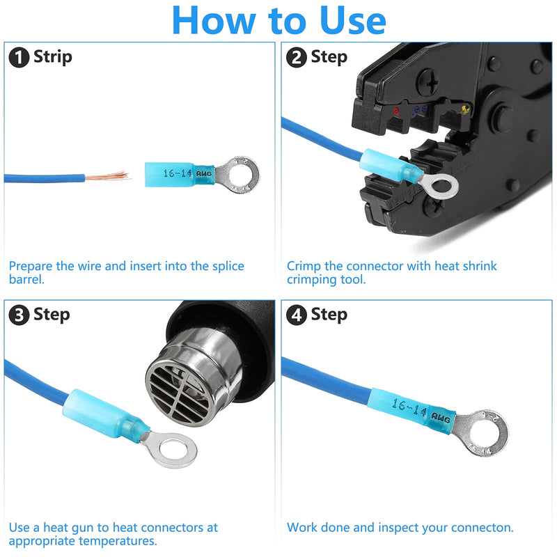 270PCS Marine Grade Heat Shrink Wire Connectors, AWG 22-10 Electrical Eyelet Kit, Waterproof Eyelet Connectors Incl. Ring Fork Spade Butt Splices Hook Crimp Terminals