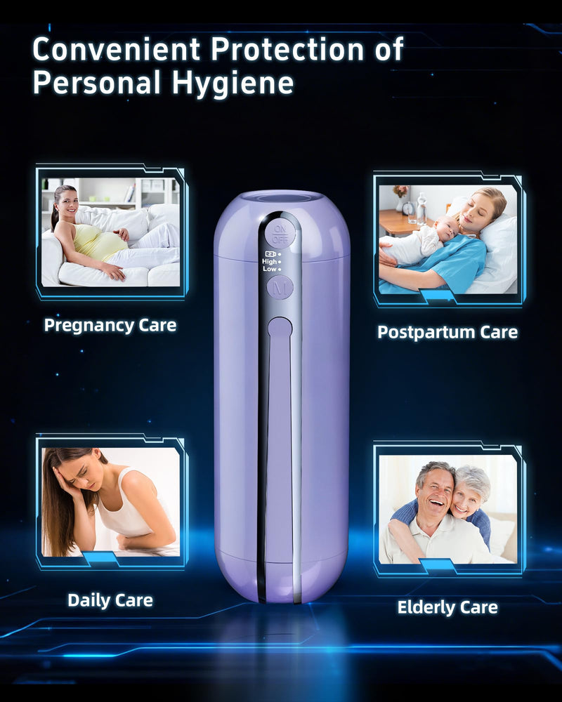 Electric Portable Bidet for Travel, Rechargeable USB-C Handheld High Pressure Sprayer, Camping 6.8oz Smart Foldable Water Storage, 2000mAh Battery Long Life, Personal Cleaner for Men & Women (Purple) Purple