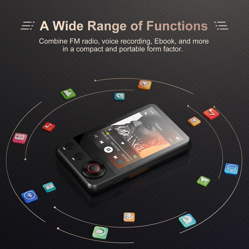 MECHEN D53 128GB Bluetooth MP3 Player 2.4" Touch Screen Black | Voice Recorder, FM Radio, HiFi Speaker, Supports 512GB SD Card, Compact Design