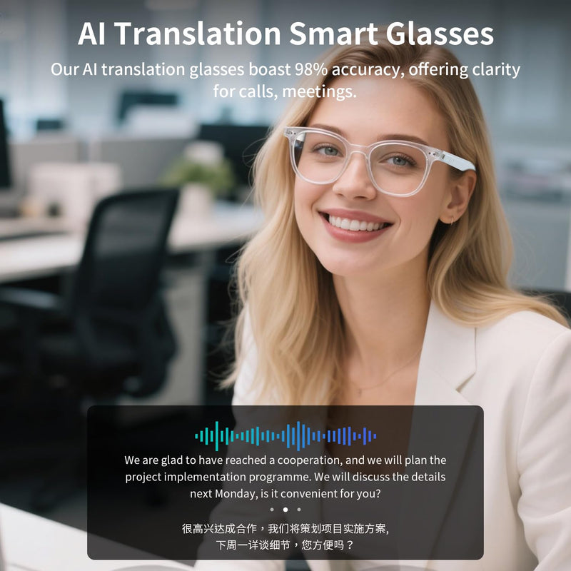 AI Smart Glasses for Men & Women, AI-Powered By Translation, Noise Reduction, Open Ear Audio Mic & Speakers, Translation Glasses with Color-Change Lenses, Support 169 Languages, Business/Travel(Brown) GS07 AI version smart glasses-Brown
