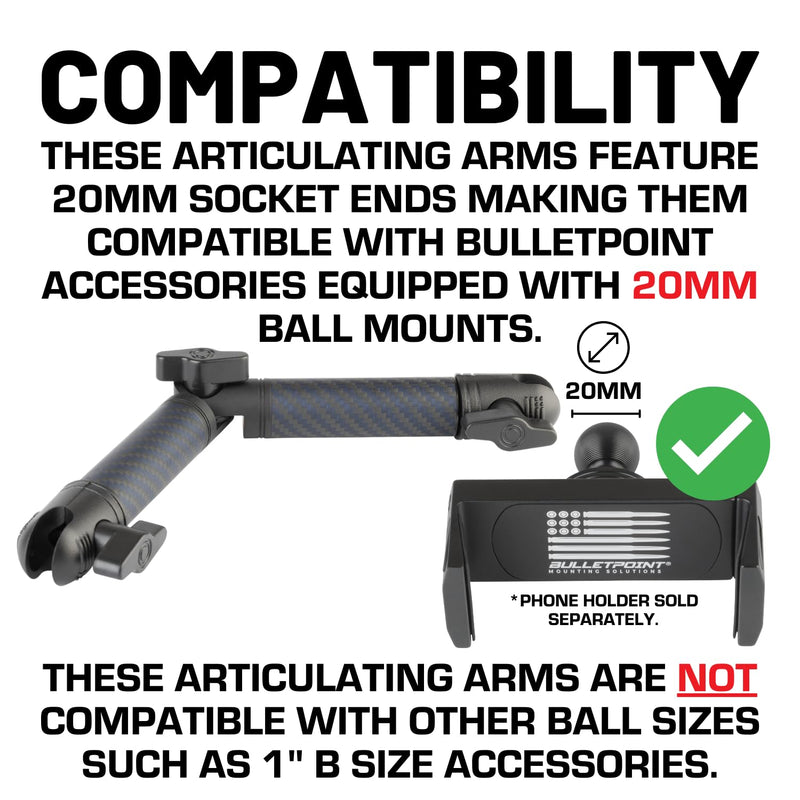 Bulletpoint Locking Adjustable Carbon Fiber Kevlar Mounting Arm with Articulating Joint Dual 20mm Socket Ends (7cm-to-7cm) 7cm-to-7cm