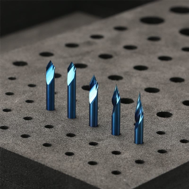 Genmitsu 5PCS V-Groove CNC Router Bits, Degree 20/30/45/60, 1/8'' Shank Nano Blue Coating End Mills, for Wood Carving Milling, VG05B