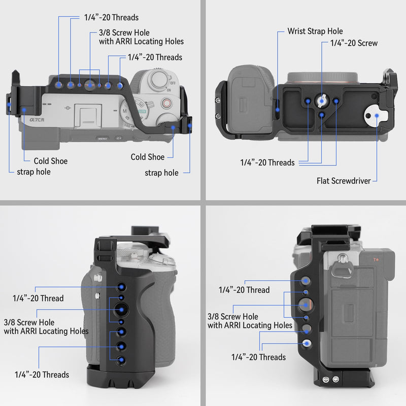 LEFTFOTO Camera Cage for Sony A7C II / A7CR,Camera Protection Frame Rig with Arca Base, Compatibility with a7cii a7cr for DJI RS2/RSC 2/RS3/RS3 Pro Stabilizer- for Vlog Video Shooting