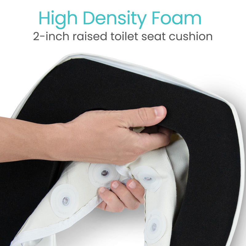 Vive Toilet Seat Riser Cushion for Seniors - Universal Fit - Raised Toilet Seat with High-Density Foam for Elongated & Standard - Firm Handle, Cushioned & Padded - Elevated Medical Handicap Lifter White Dense Riser 2” Height