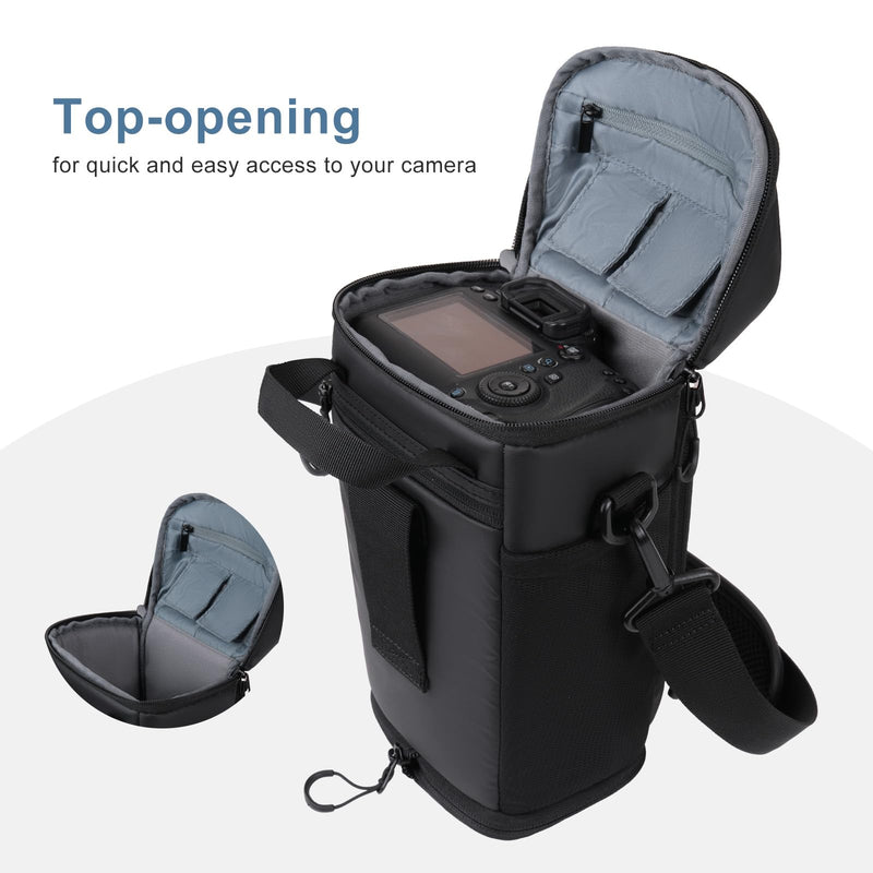 MOSISO Camera Bag, Crossbody Shoulder Photography Bag with Lens Kit, Black | Top Access DSLR SLR Padded Camera Case with Expandable Bottom Layer, Compatible with Canon/Nikon/Sony