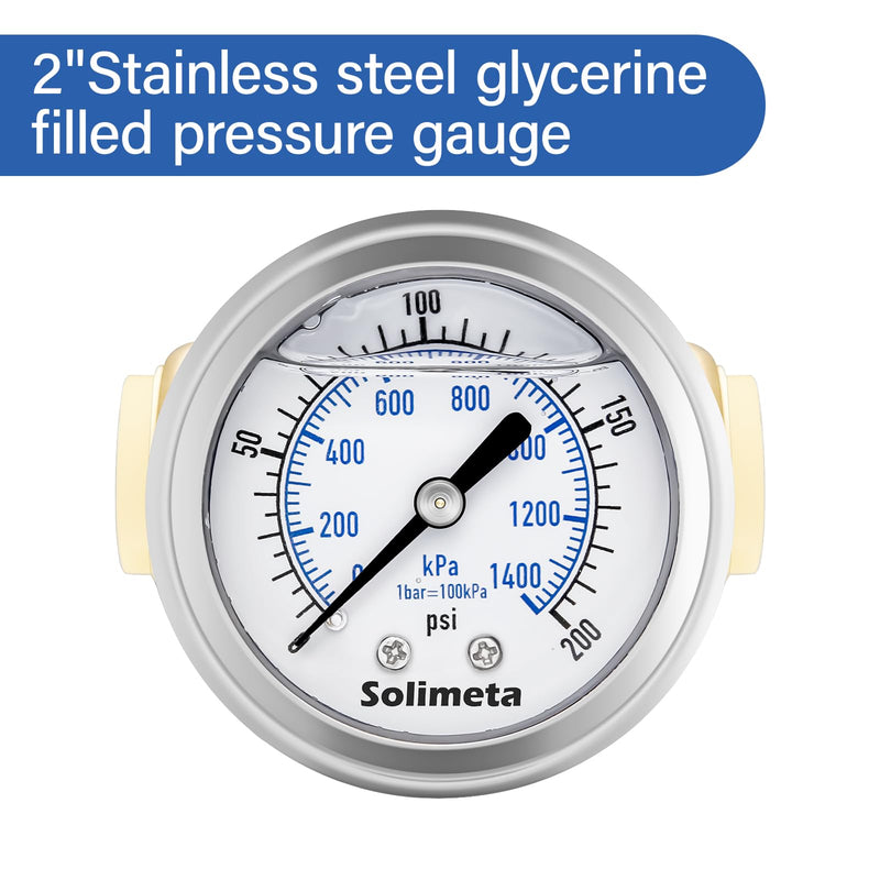 Push-to-Connect 2” Liquid Filled Pressure Gauge, 3/4 inch Pressure Gauge Tee