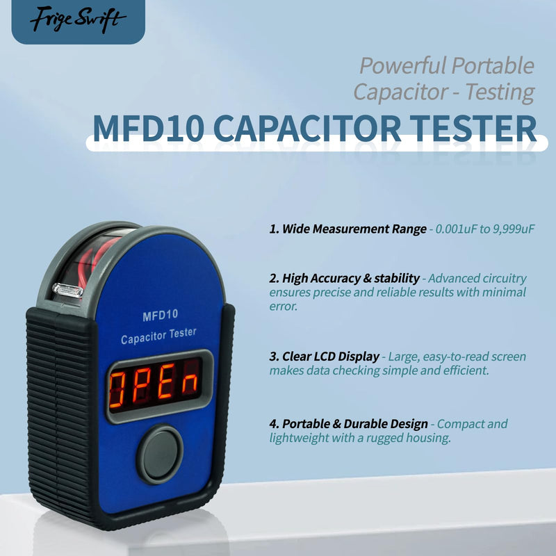 MFD10 Digital Capacitor Tester with LED Display 0.001-9999μF, ±5% Accuracy