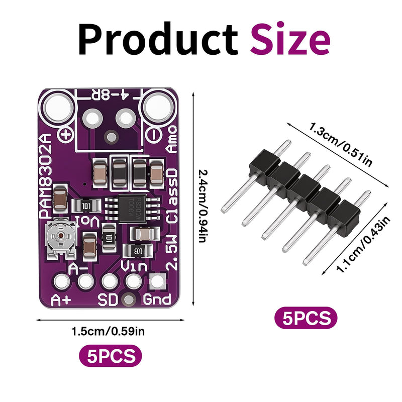 5 Pack Single Channel Audio Amplifier Module Board PAM8302 2.5W Single Channel Audio Amplifier Board Mini Digital Power Amplifiers Boards Class D MP4 Audios Power Amplifiers Boards Amp Module