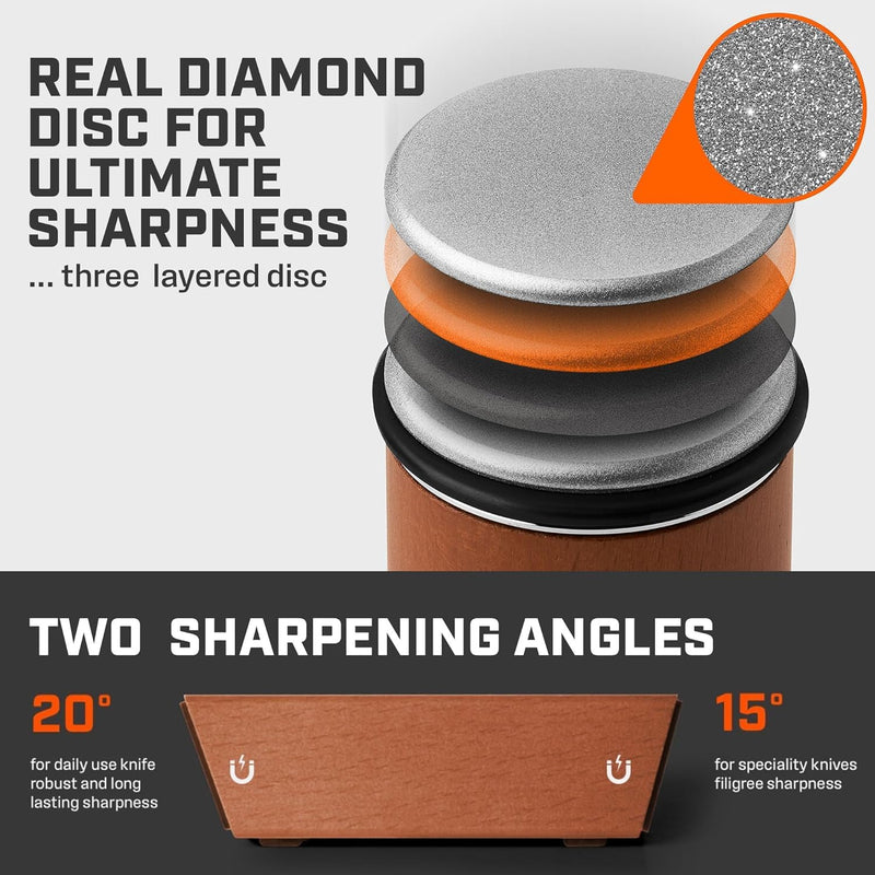 Rolling Knife Sharpener Kit with Diamond Discs – Professional Wooden Roller Knife Sharpener with 15° & 20° Magnetic Angle, Safe & Easy Knife Sharpening Tool for Kitchen Knives (Brown)
