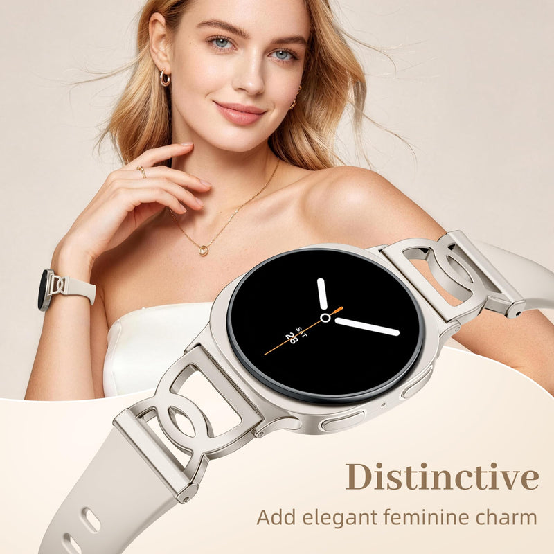 Adorve Slim Band for Samsung Galaxy Watch 9, Watch 8 Band & 8 Classic Women | Soft Breathable Thin Silicone, Sport Strap for Samsung Watch 9/8 40mm 44mm & 8 Classic 46mm, Unique No Gap DC-Shaped Adapter Starlight