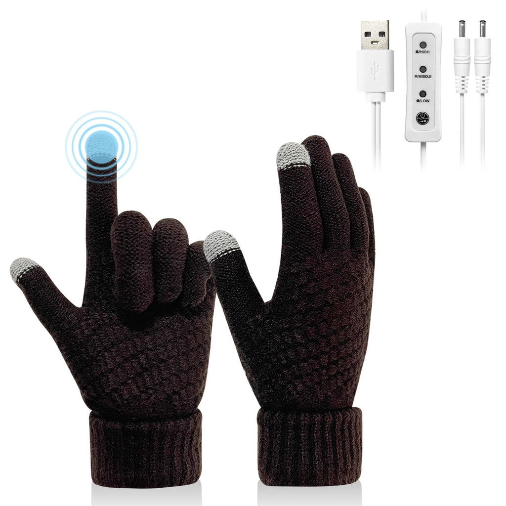 USB Heated Gloves for Women Men 3 Heating Levels Knitting Winter Warm Touchscreen Laptop Gloves Hands Warmer Coffee