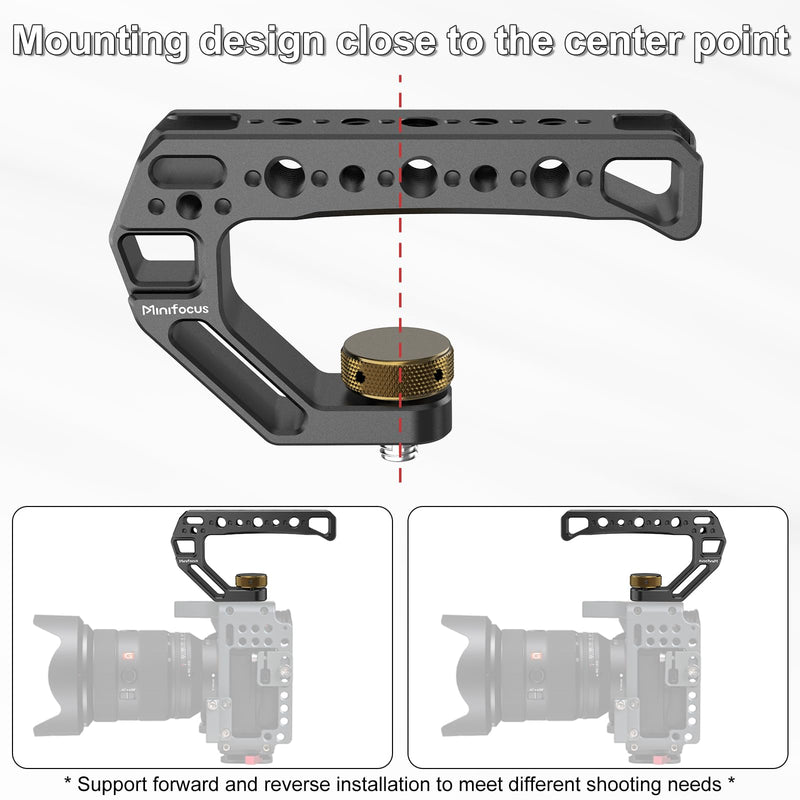 Top Handle with 3/8"-16 Locating Pins, Universal Camera Handgrip with 5 Cold Shoe Mount for Microphone, LED Light, Monitor, 1/4", 3/8" Threaded Holes with Locating Pins for ARRI Grip w 3/8"-16 Locating Pins