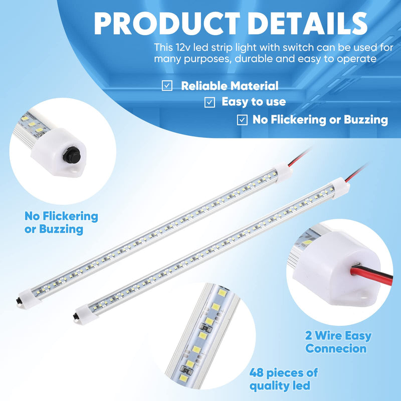 8 Pcs Car LED Light Bar with Switch and Magnets 12V LED Light Strip White 12V Interior Lighting for Indoor Room Home, Car Cargo Truck Trailer Van