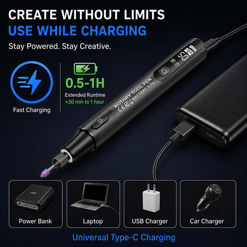 Mini Cordless Rotary Tool, 6-Speed, 3.7V Rechargeable Rotary Tool Kit with 36 Accessories, USB Charging Digital Display Multi-Purpose DIY Tool for Sanding, Polishing, Drilling, Engraving 3d Combo 36PCS