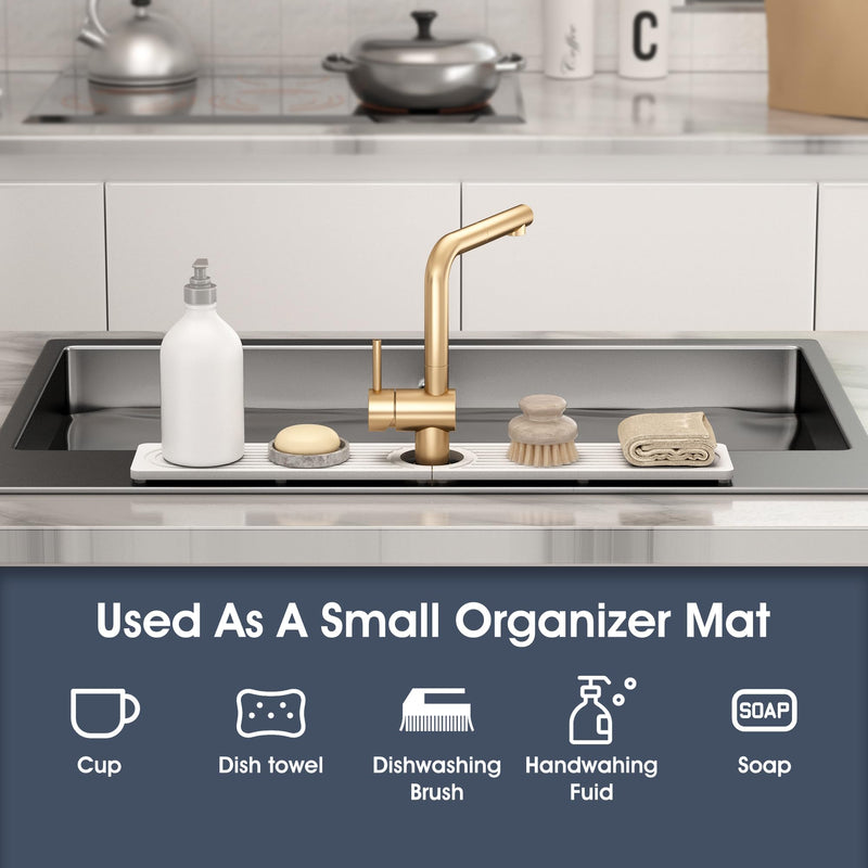 Quick Drying Stone Faucet Mat for Kitchen Sink - Diatomite Sink Mat Absorbing Stone Tray for Bathroom Counter, Sink Faucet Splash Guard Water Protector Matt for Kitchen Counter(White, 17.7" x 3.9") White 17.7" x 3.9"