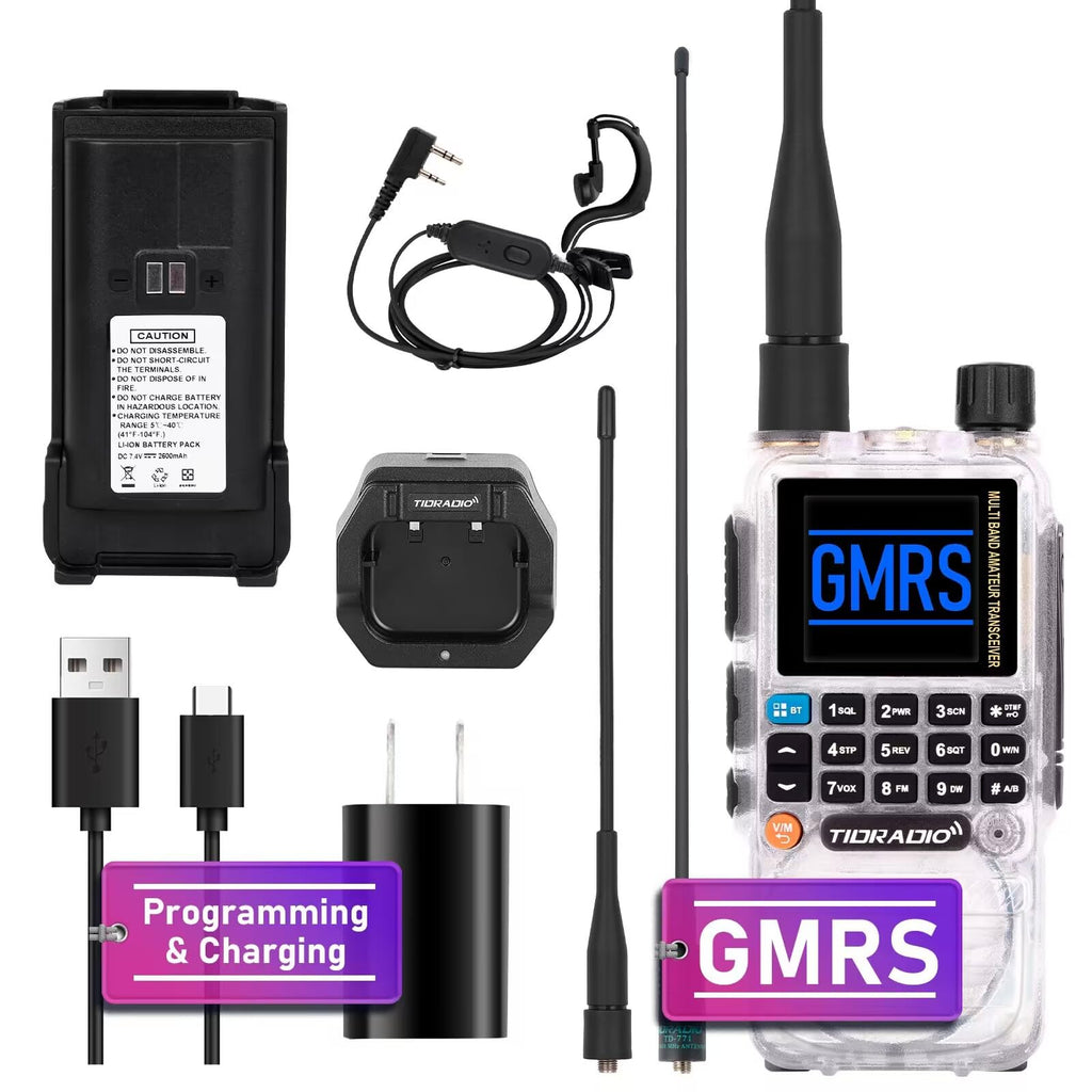 TIDRADIO TD-H3 GMRS Radio Multi-Band Receiving,USB-C Programming & Charging,2500mAh Battery,AM/FM Reception,DTMF NOAA VOX SCAN, Long Range Walkie Talkies with Earpiece and TD-771 Antenna,Crystal 1 Pack Full Kits (Crystal)