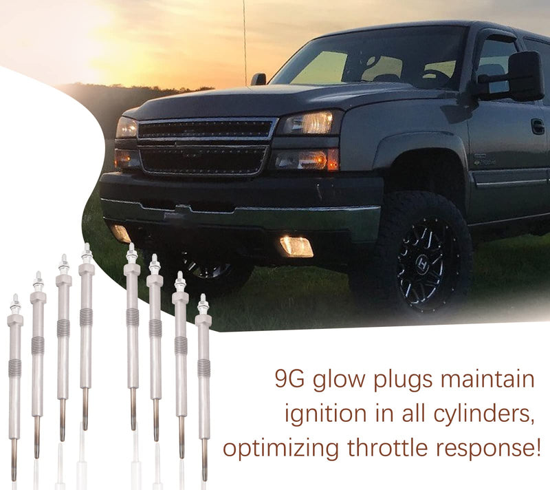 12639701 Diesel Glow Plugs 9G for Duramax LLY LML LMM Chevy&GMC LBZ LGH 6.6L, 2006 2007 2008 2009 2010 2011 2012 2013 2014 2015 2016 Silverado, Savana, Sierra, Express Replaces# 97364968